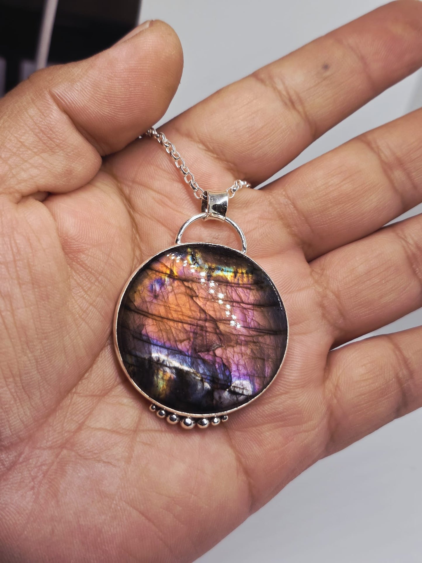 Collier artisanal #0082 en argent 925 Labradorite Galaxy