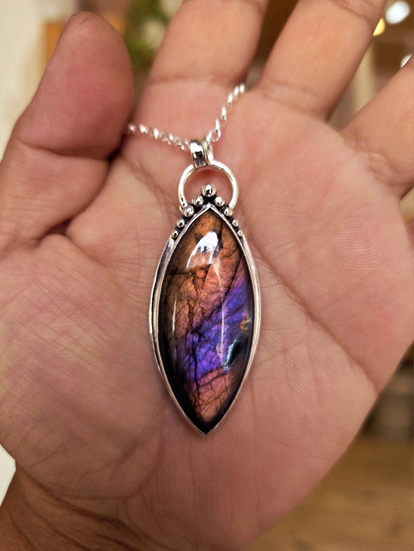 Collier artisanal #0083 en argent 925 Labradorite Galaxy