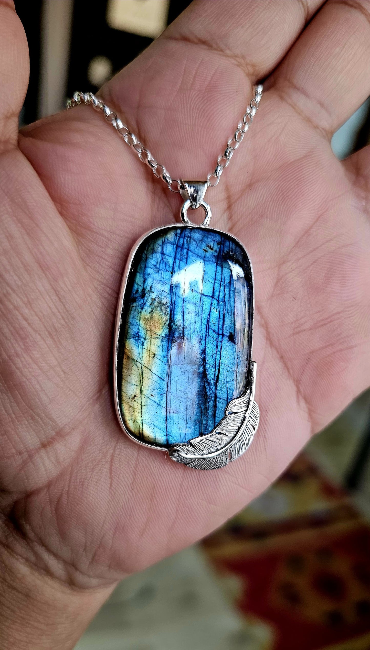 Coiller 0042 Labradorite Bleue et Détail de Plume