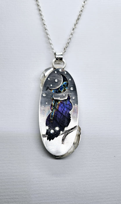 Collier 0061 hibou Labradorite Violette