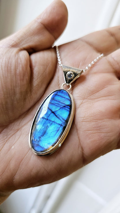 Collier 0066 en Argent 925 avec Labradorite et Topaze