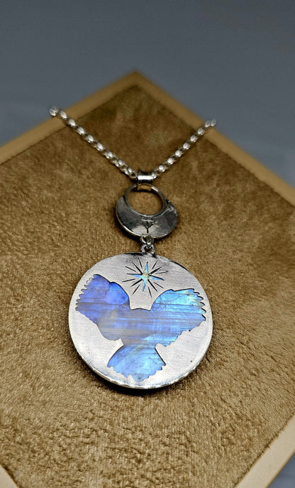Collier 0069 en argent 925 avec Pierre de Lune et Croissant de Lune Sculpté