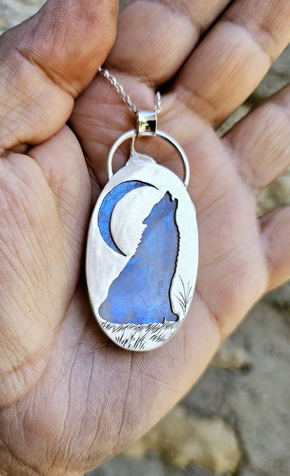 Collier 0070 en argent 925 avec Pierre de Lune et Plume Sculptée