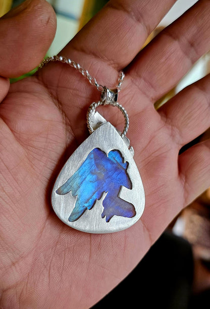 Collier 0074 en argent 925 avec Pierre de Lune et Détails de Plumes