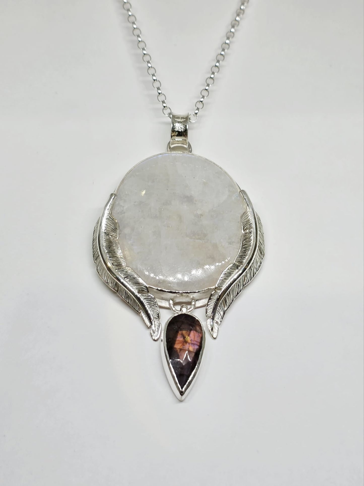 Collier artisanal en argent 925 Pierre lune arc en ciel – Pièce Unique !!