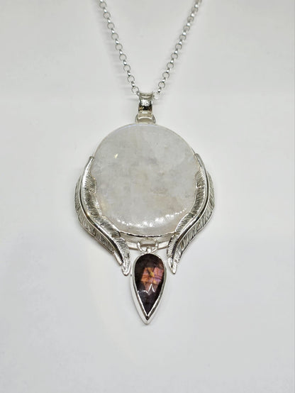 Collier artisanal en argent 925 Pierre lune arc en ciel – Pièce Unique !!