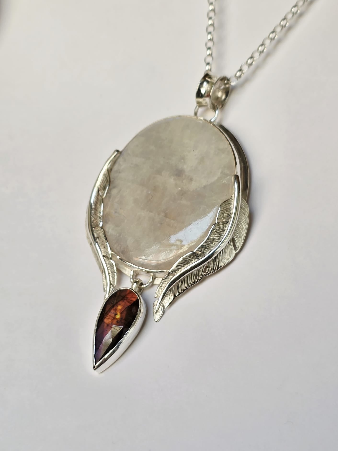 Collier artisanal en argent 925 Pierre lune arc en ciel – Pièce Unique !!