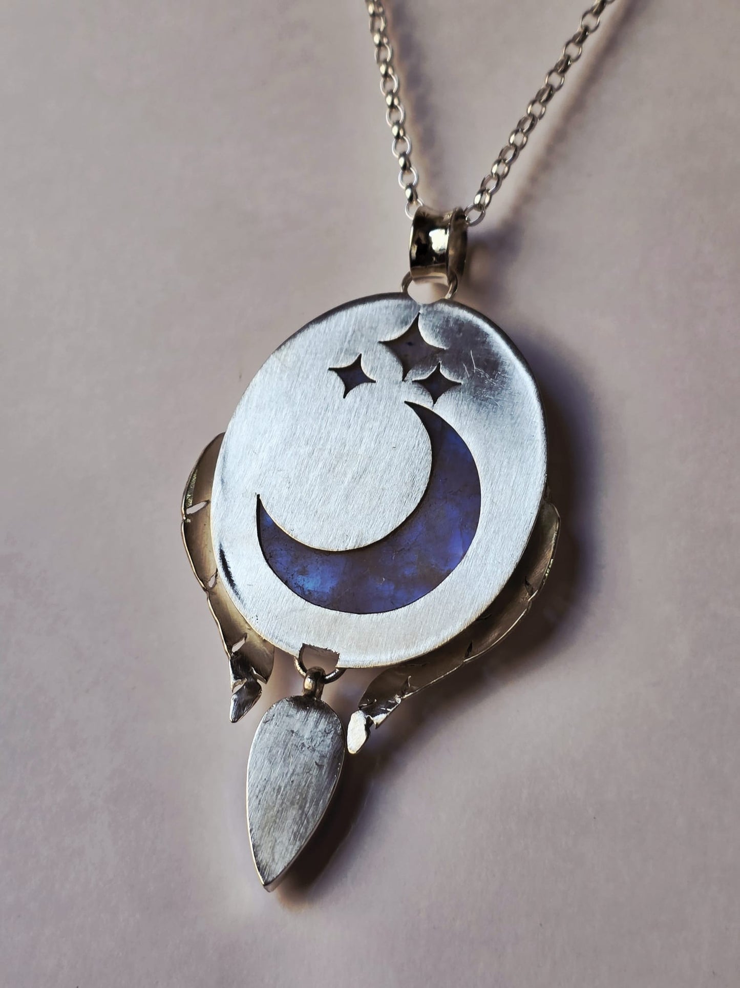 Collier artisanal en argent 925 Pierre lune arc en ciel – Pièce Unique !!