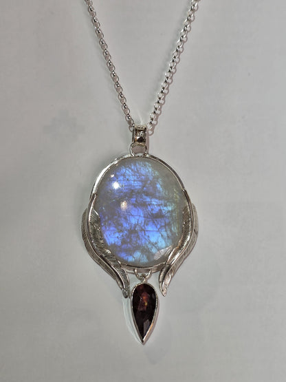 Collier artisanal en argent 925 Pierre lune arc en ciel – Pièce Unique !!