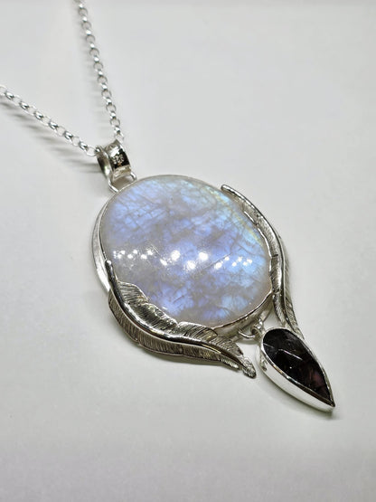 Collier artisanal en argent 925 Pierre lune arc en ciel – Pièce Unique !!