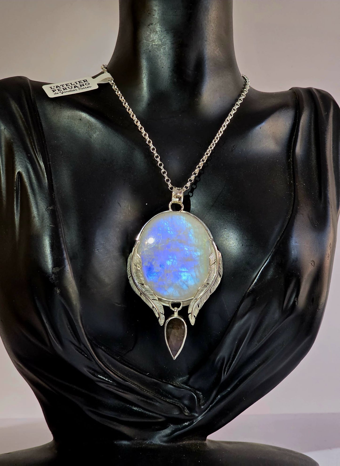 Collier artisanal en argent 925 Pierre lune arc en ciel – Pièce Unique !!