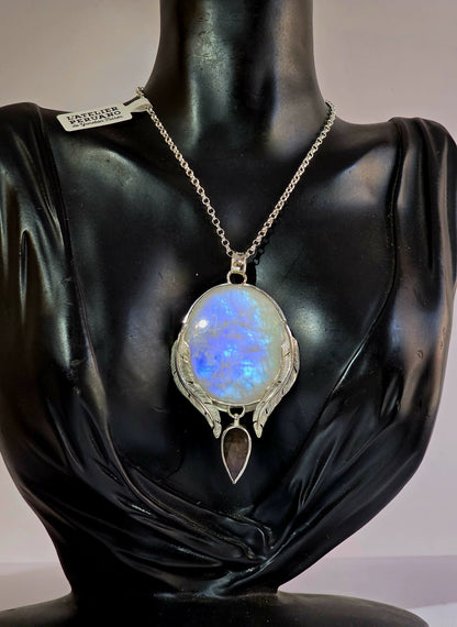 Collier artisanal en argent 925 Pierre lune arc en ciel – Pièce Unique !!