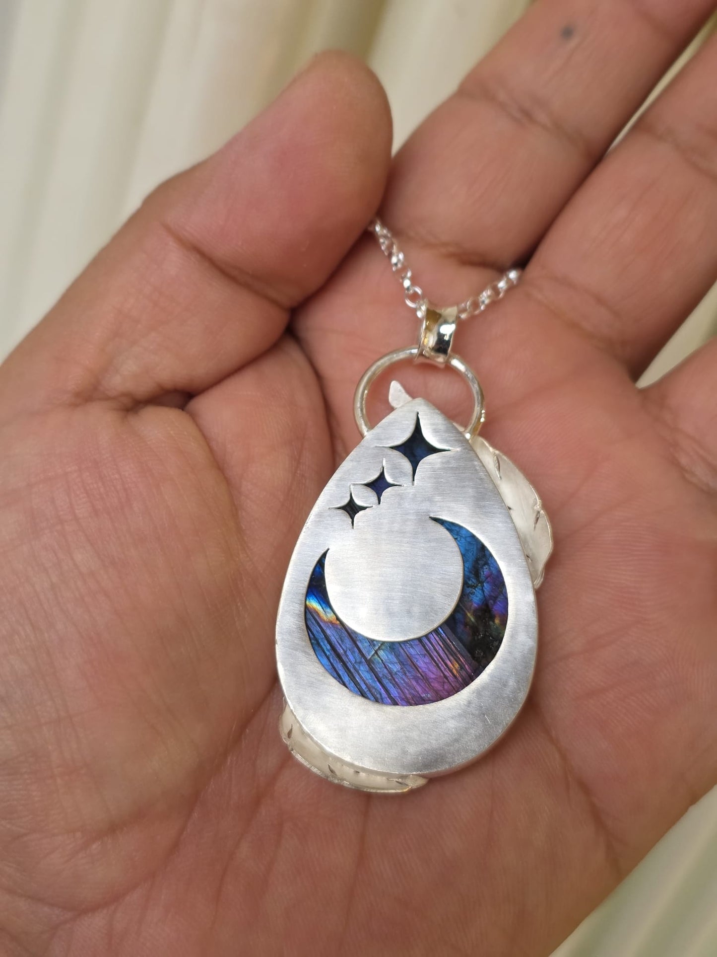 Collier artisanal en argent 925 Pierre labradorite Violette – Pièce Unique !!