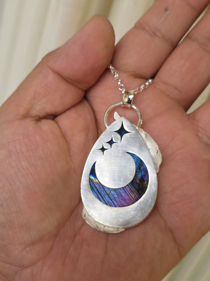 Collier artisanal en argent 925 Pierre labradorite Violette – Pièce Unique !!