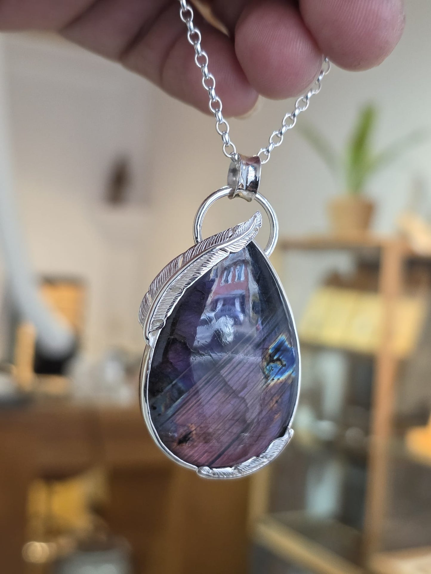 Collier artisanal en argent 925 Pierre labradorite Violette – Pièce Unique !!