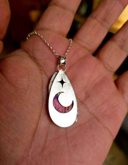 Collier artisanal en argent 925 Pierre labradorite Violette – Pièce Unique !!