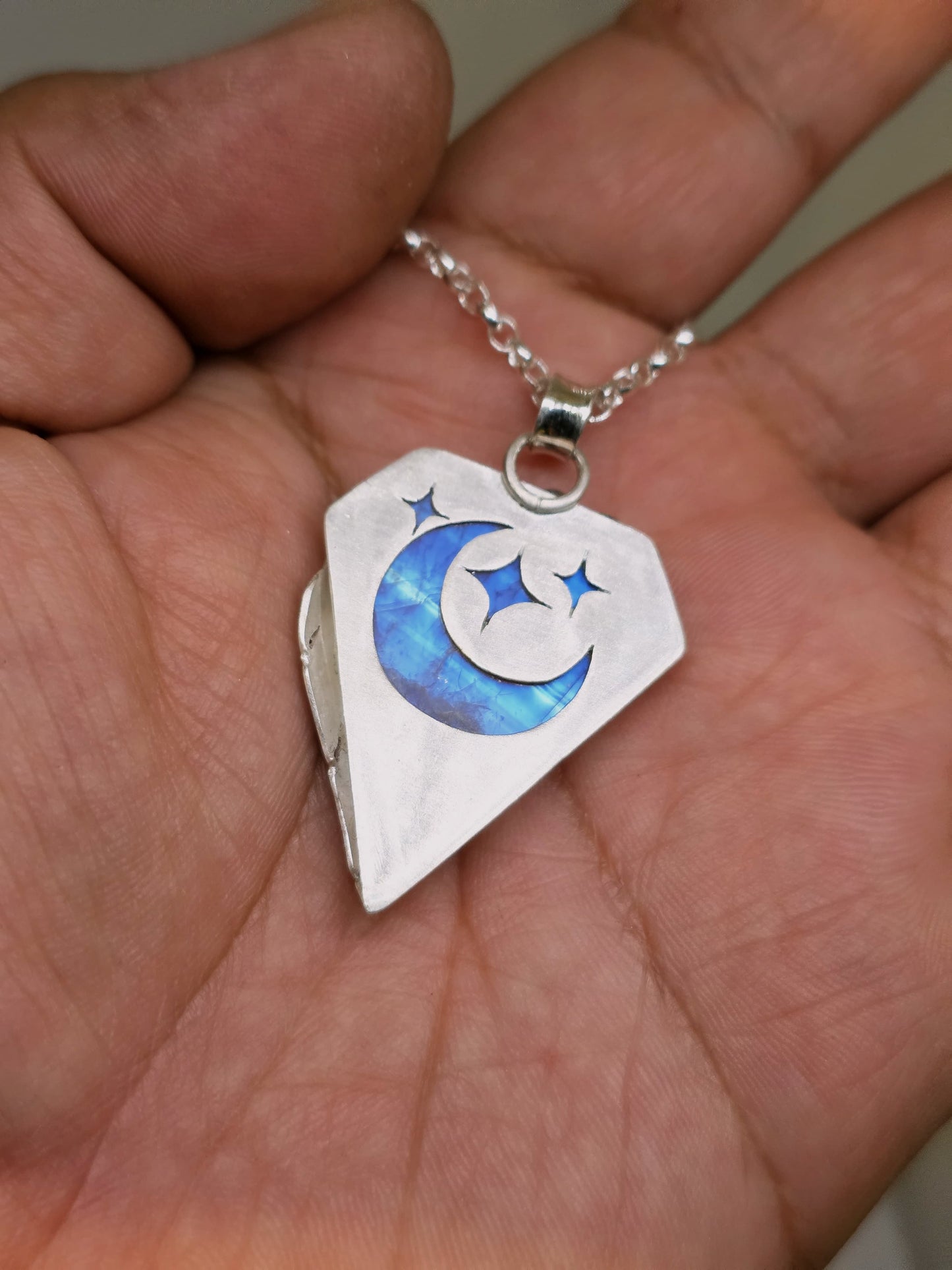 Collier artisanal en argent 925 Pierre de lune - Arc en ciel – Pièce Unique !!