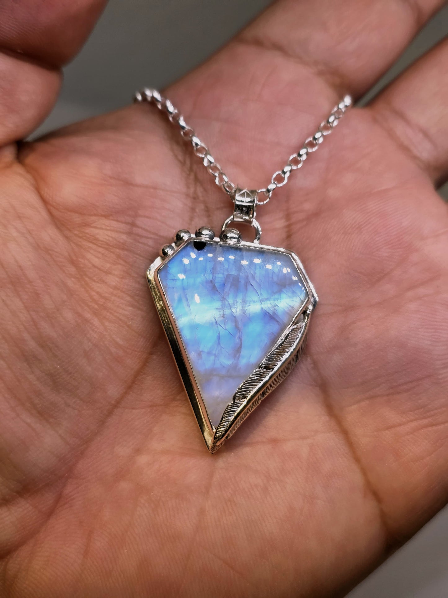 Collier artisanal en argent 925 Pierre de lune - Arc en ciel – Pièce Unique !!